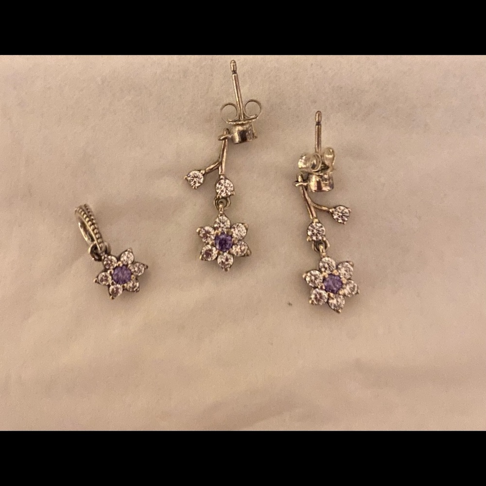 Pandora Forget Me Not  earrings and charm
